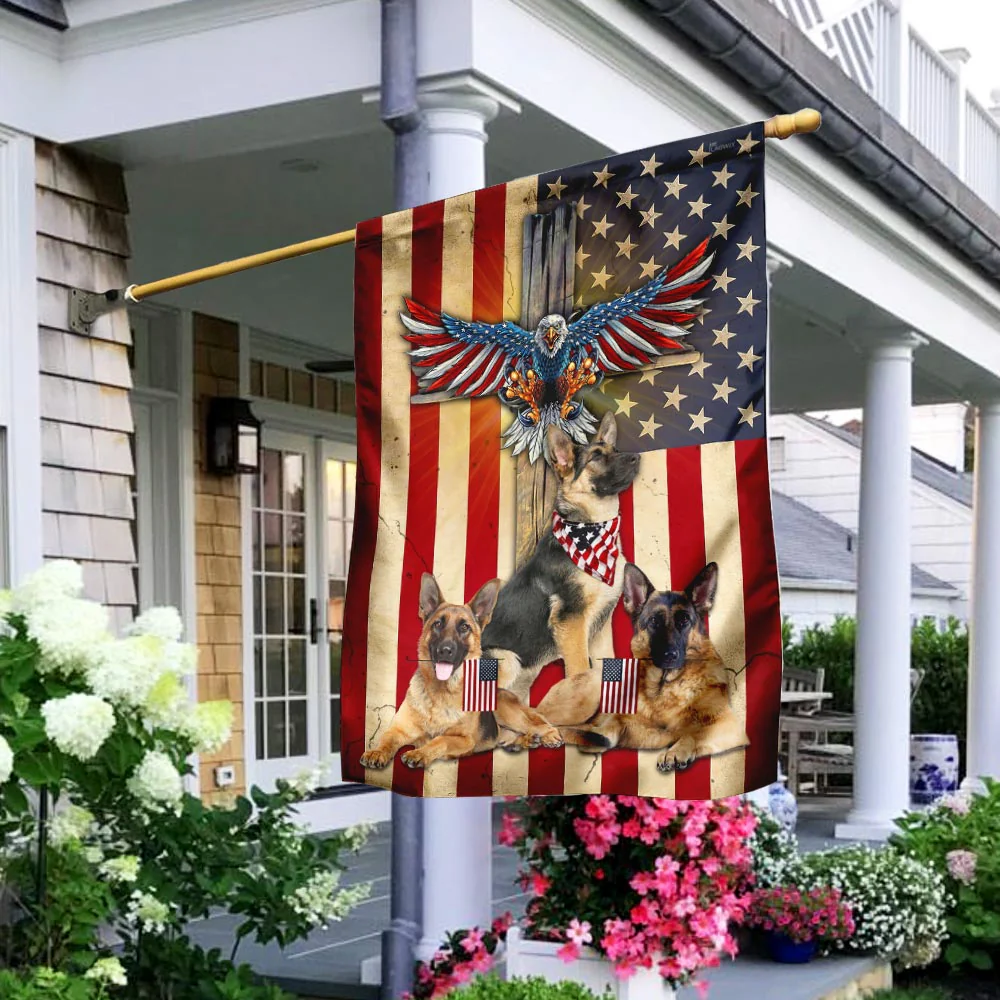 German Shepherd Under God American Flag
