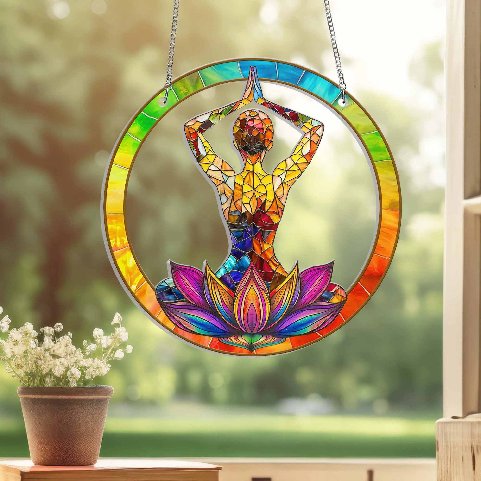Yoga Meditation Healing Suncatcher Acrylic Hanging Sign