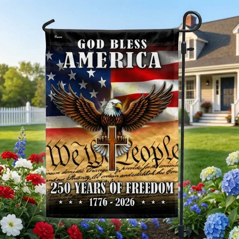 God Bless America 1776 2026 Flag, 250 Years of Freedom Christ Cross Flag