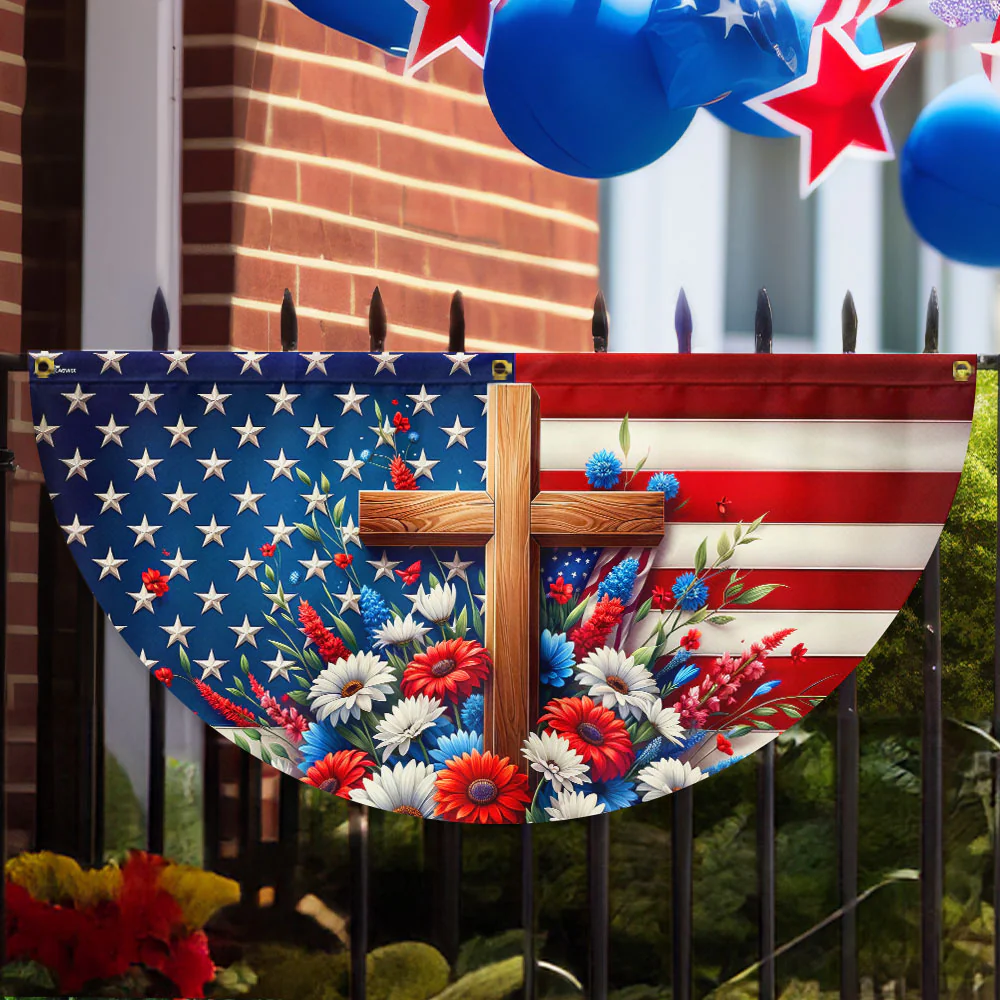 Bimipi American Flag - Independence Day Cross Floral Patriotic American Flag Non-Pleated Fan Flag