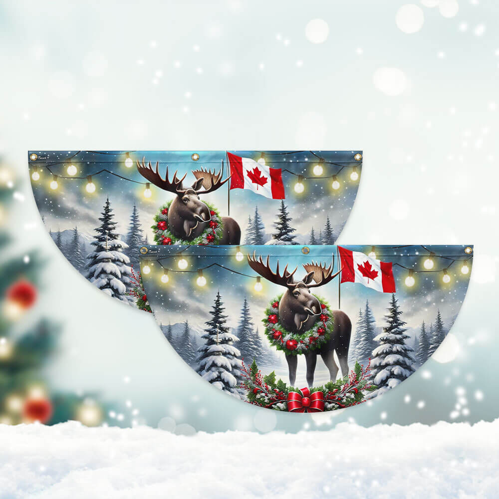 Canadian Moose Christmas Canada Winter Holidays Non-Pleated Fan Flag