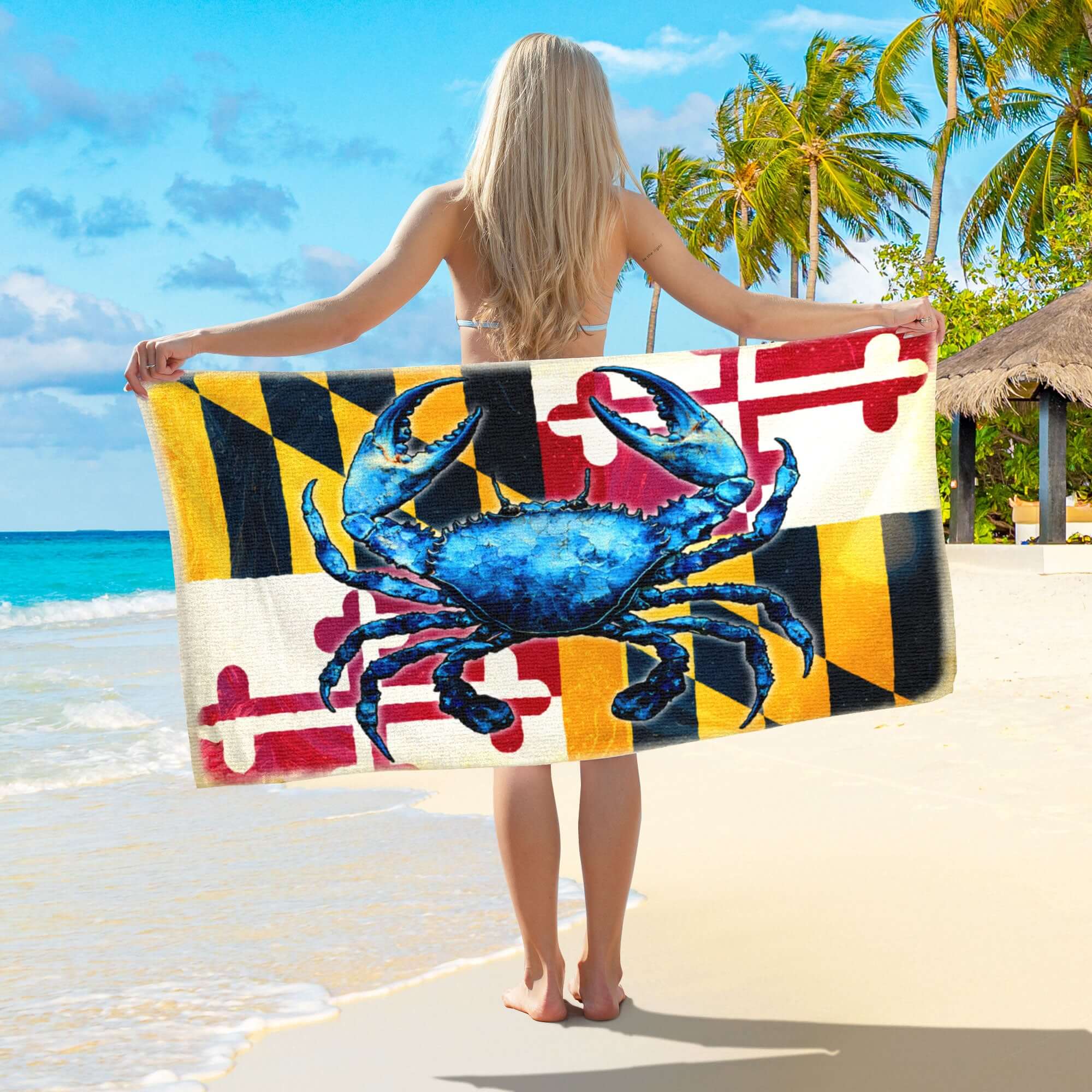 Maryland Blue Crab Coastal Summer Vibes Beach Towel