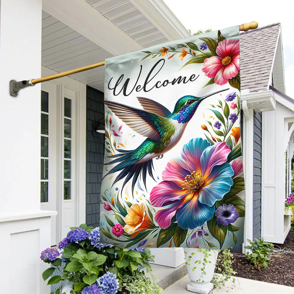 Spring Floral Welcome Flag for Outdoor Home Decor, Double Sided Weather Resistant