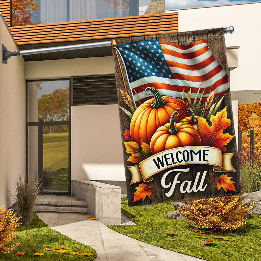 Welcome Fall Pumpkins American Flag