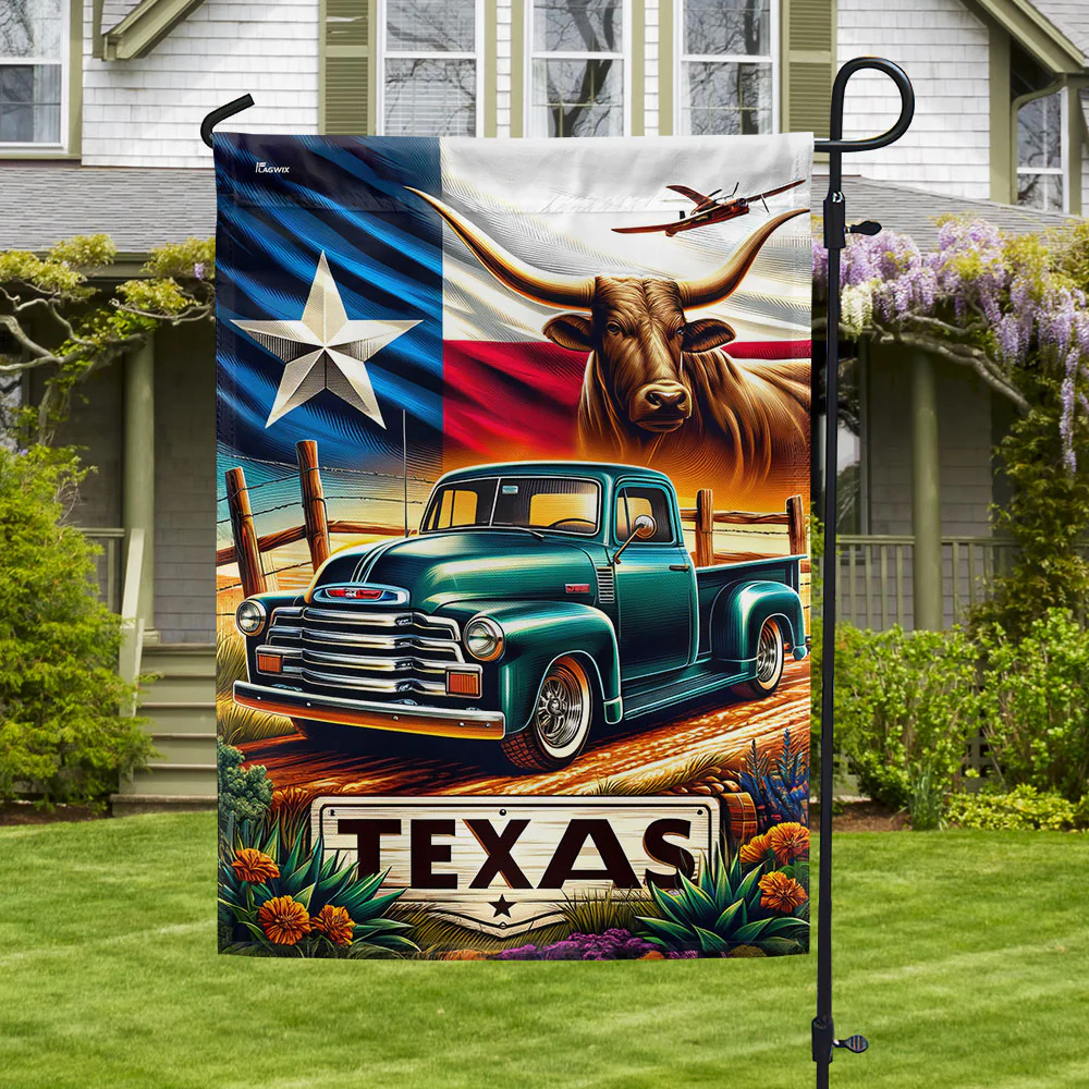 Texas Pickup Truck Texas Longhorn Cattle Flag, Farm Flag