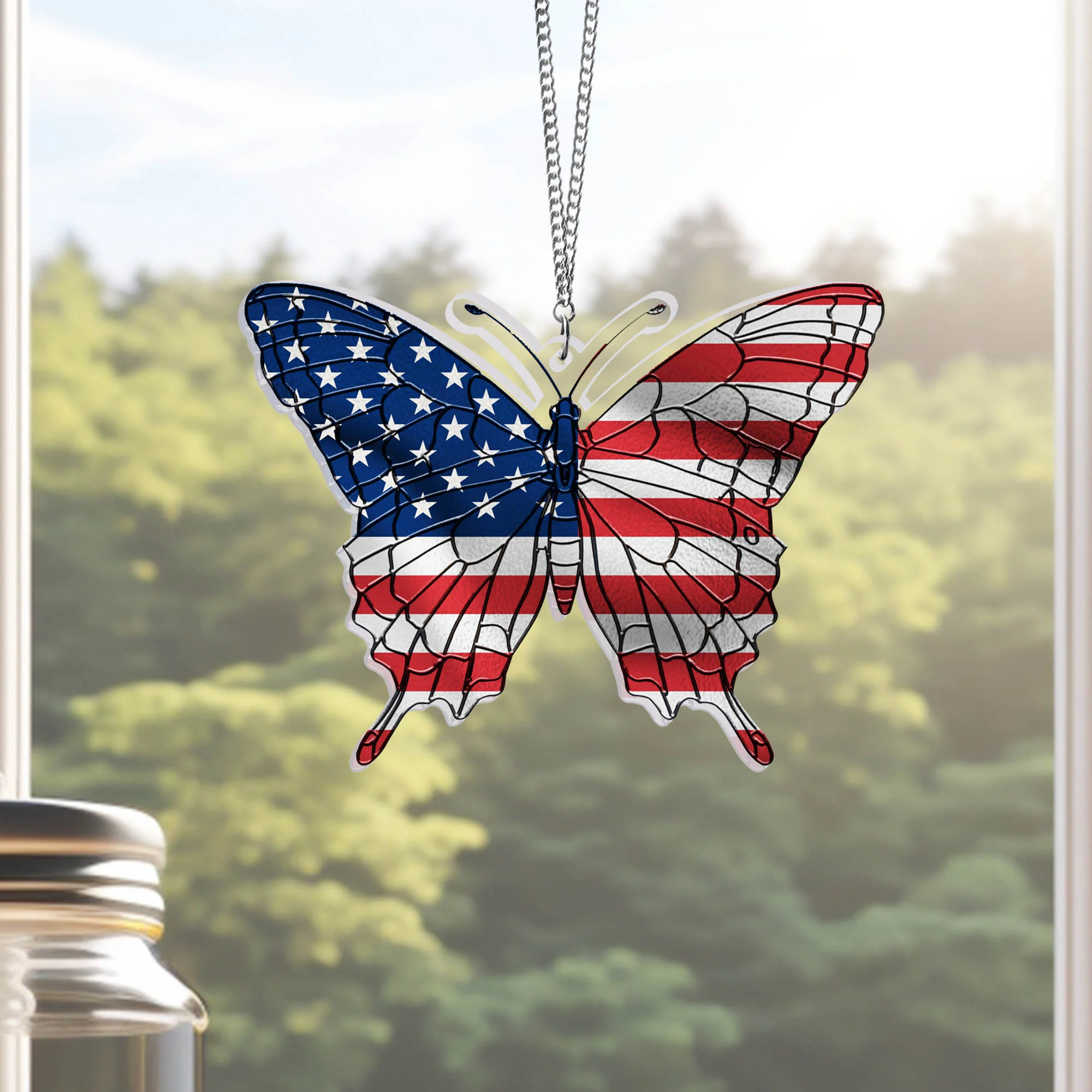 Patriotic Butterfly 4th Of july Suncatcher Window Hanging
