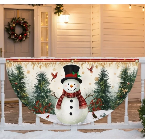 Snowman Festive Winter Holiday Christmas Non-Pleated Fan Flag