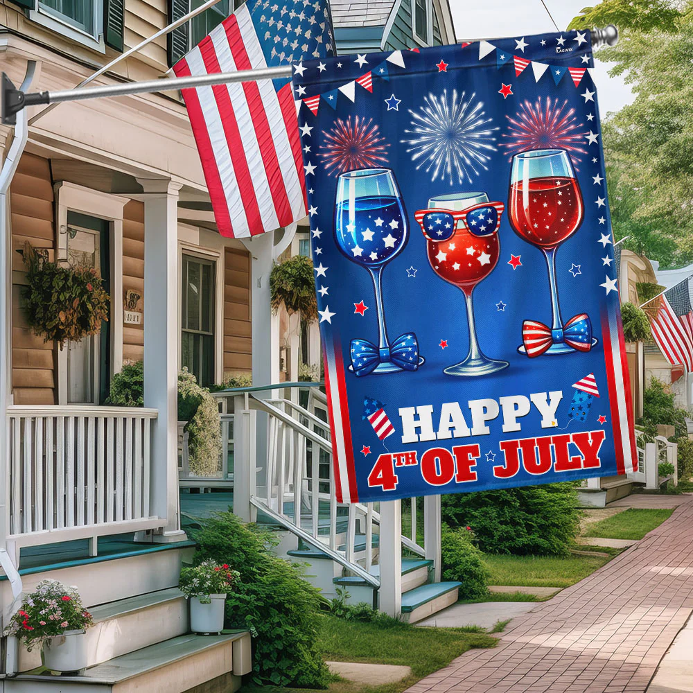 Bimipi American Flag - Red White Blue Wine Glass Happy 4th Of july Flag