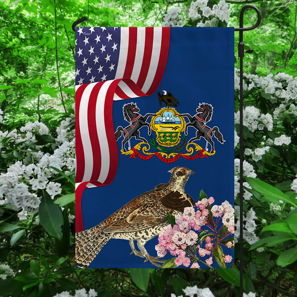 Pennsylvania State Ruffed Grouse Bird and Mountain Laurel Flower Flag MLN1141Fv30