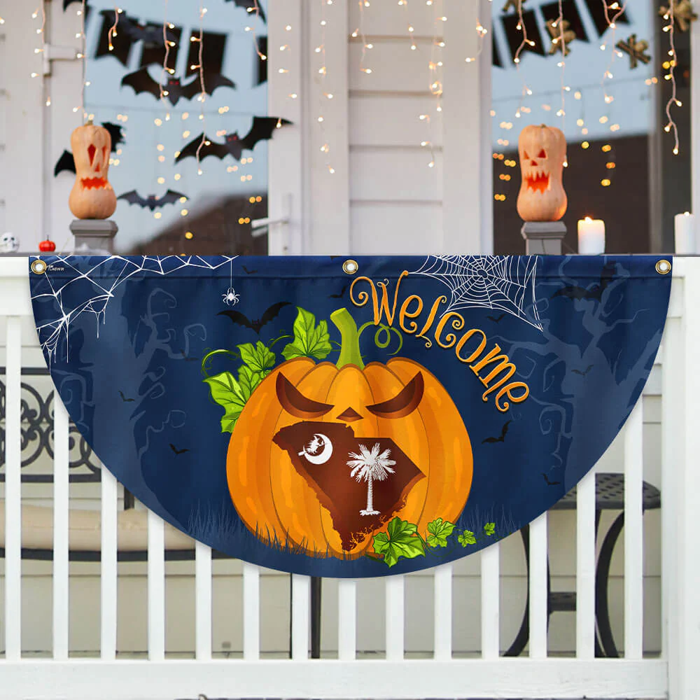 Welcome South Carolina Pumpkins Happy Fall Halloween Non-Pleated Fan Flag