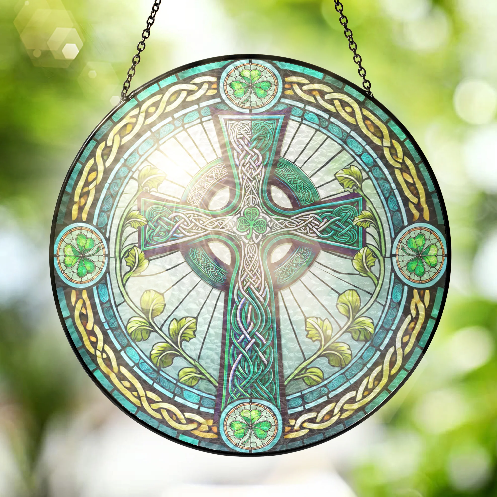Irish Celtic Cross Stained Glass Suncatcher Irish Sun Catcher Window Decoration 3-Day Shipping