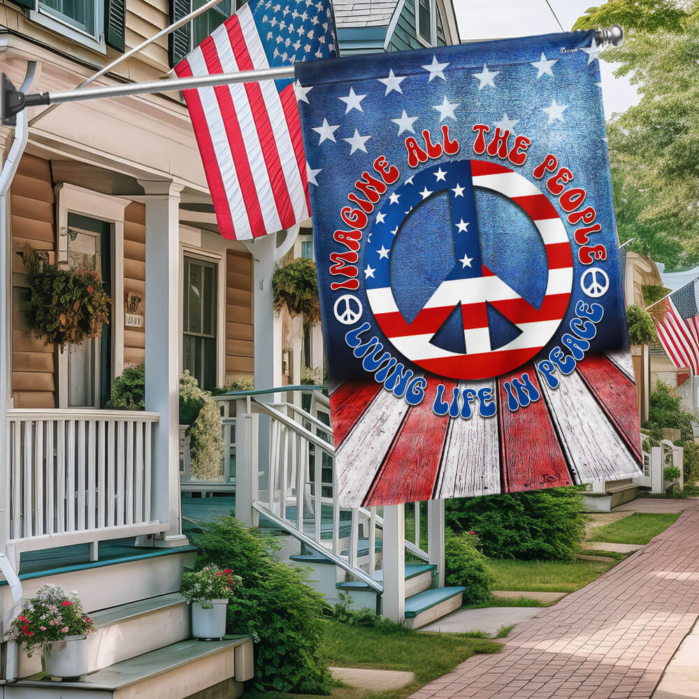 Bimipi American Flag - Hippie Peace Sign Living Life In Peace American Flag