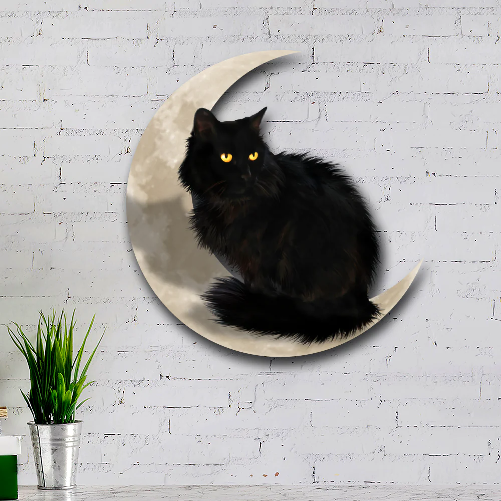 Black Cat On The Moon Hanging Metal sign QNK1012MSd