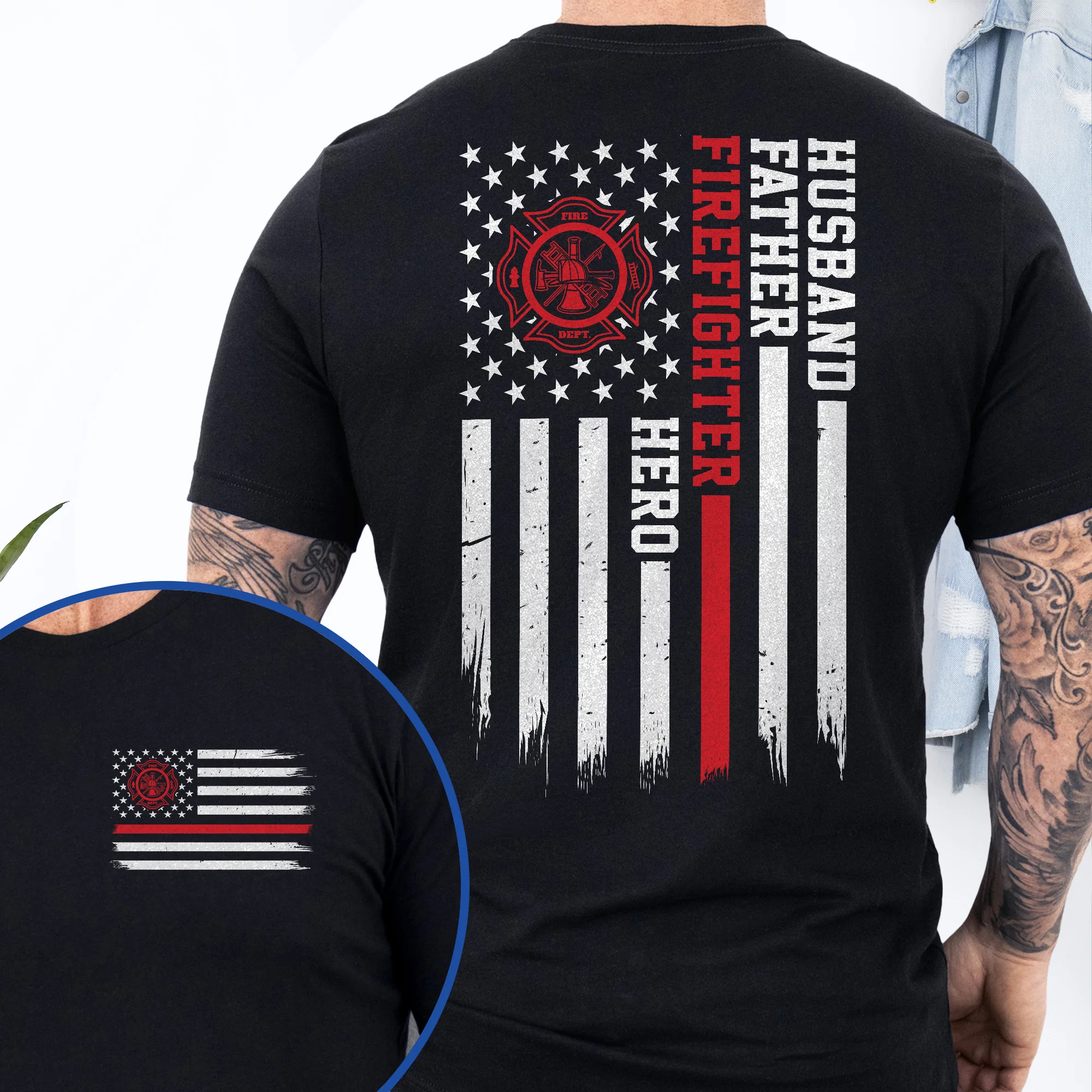 Firefighter American T-Shirt Husband Father Firefighter Hero T-Shirt