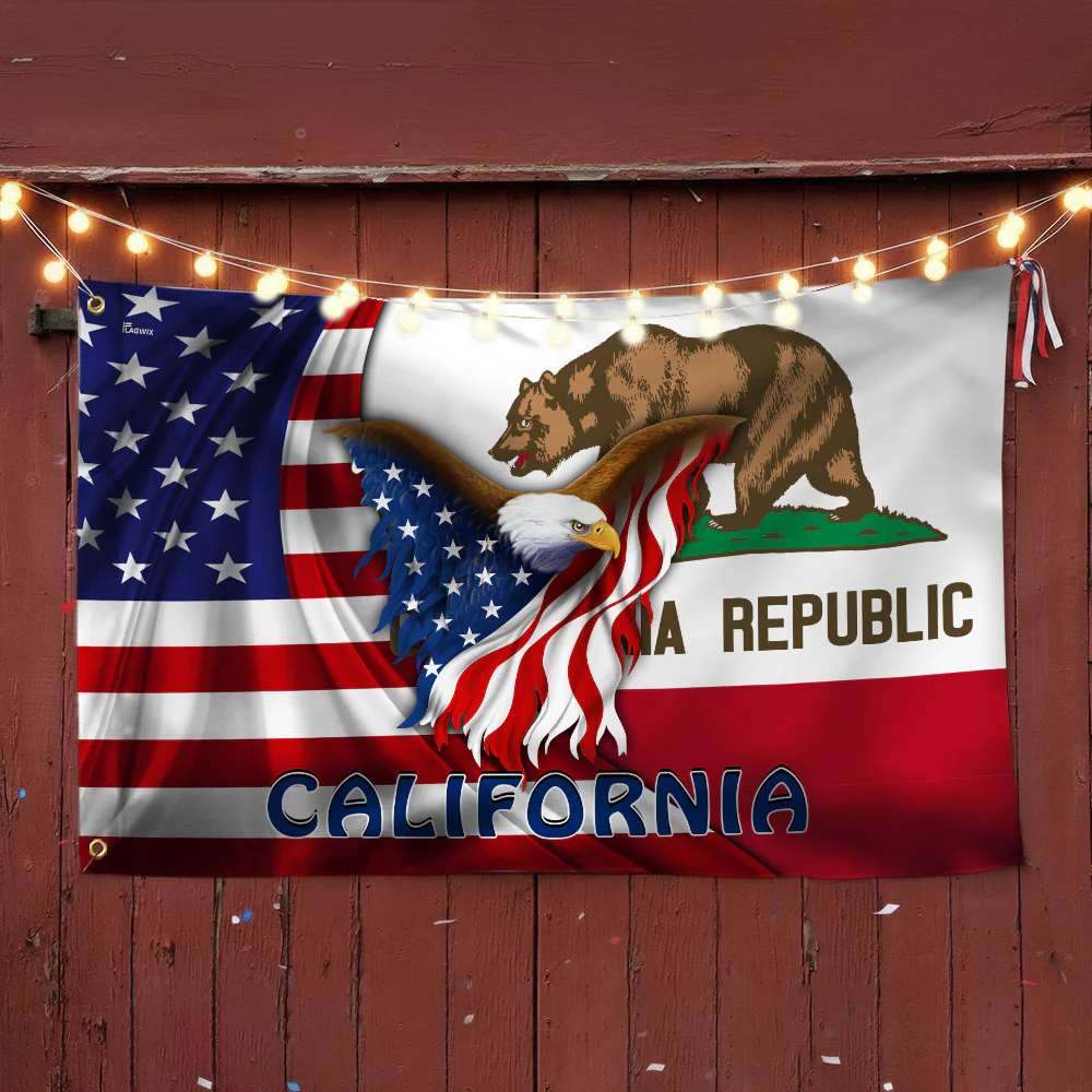 California American Flag | Patriotic Grommet Flag with Bald Eagle and Bear