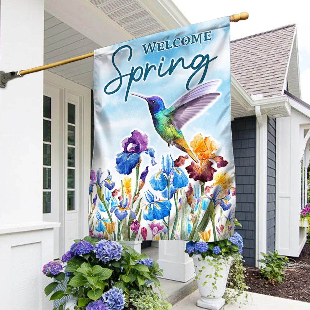 Welcome Spring Flag with Hummingbird Spring Design for Outdoor Home Decor