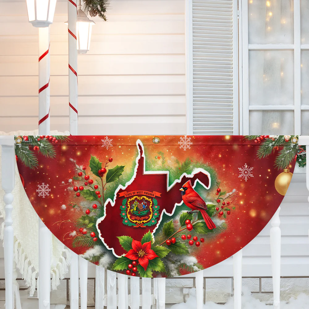 West Virginia Christmas Holidays Non-Pleated Fan Flag