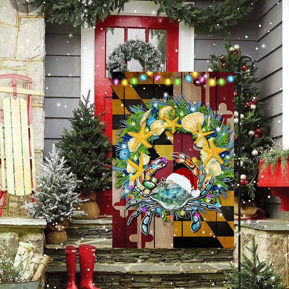 Blue Crab Maryland Christmas Flag