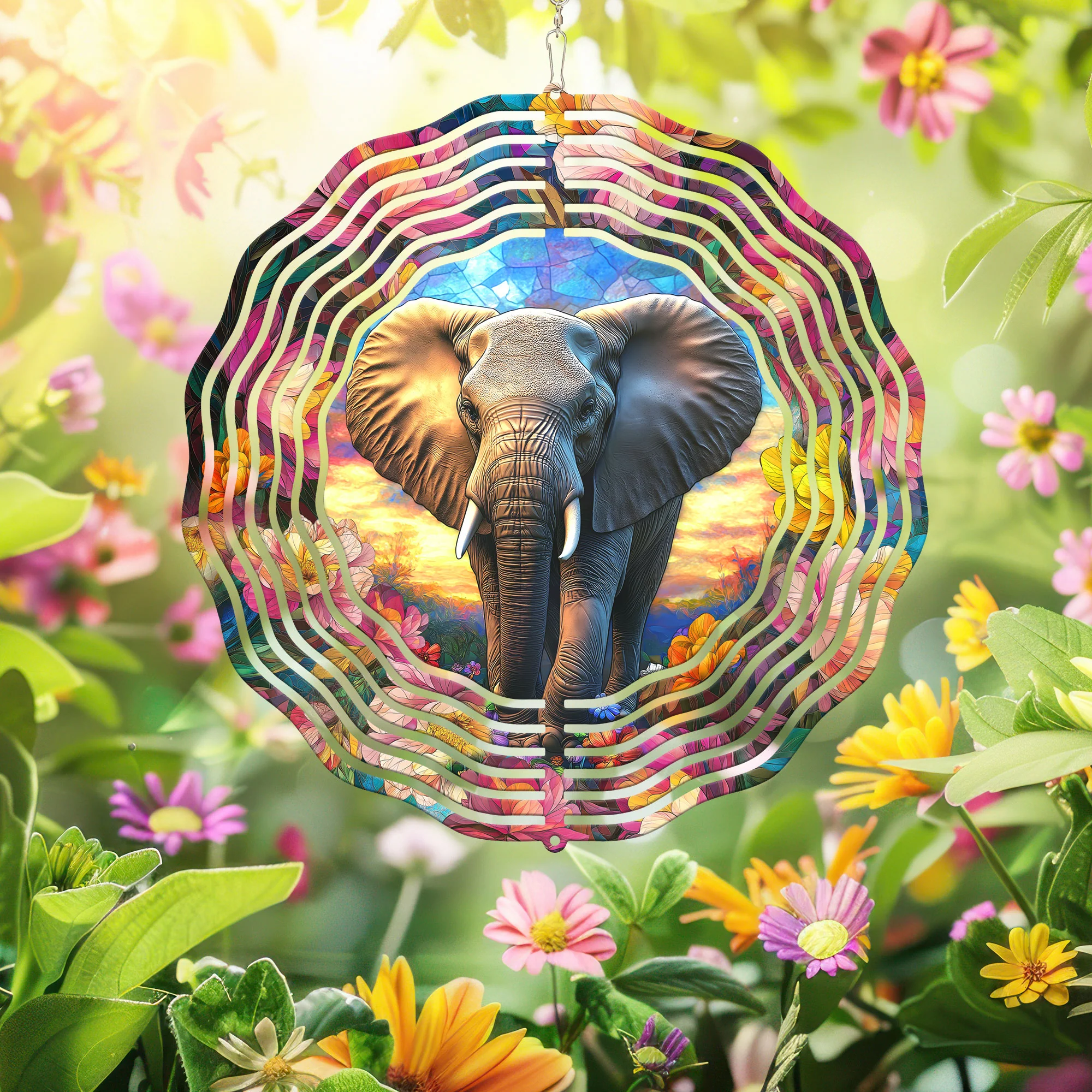 Elephant Wildflowers Wind Spinner