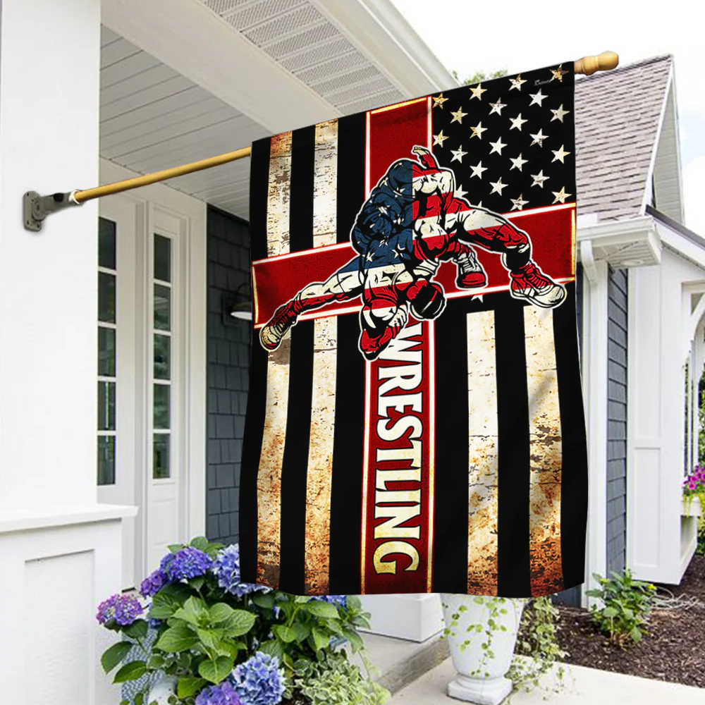 Wrestling Christian Cross American Flag