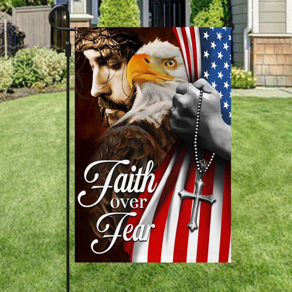 Bimipi American Flag - Faith Over Fear, Jesus Christ American Eagle Flag