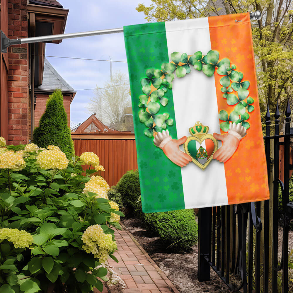 Claddagh With Shamrock, Irish St. Patrick’s Day Flag