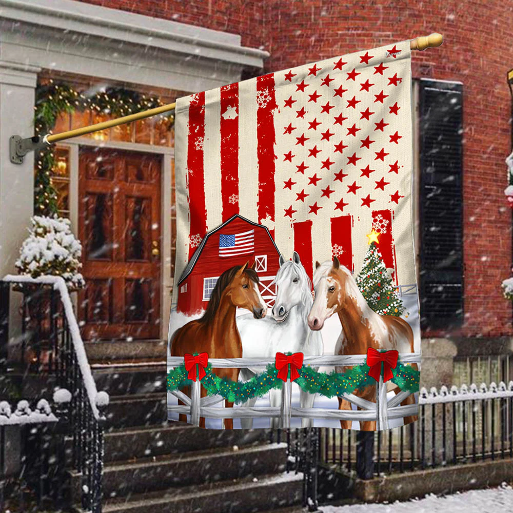 Christmas Horses American Flag