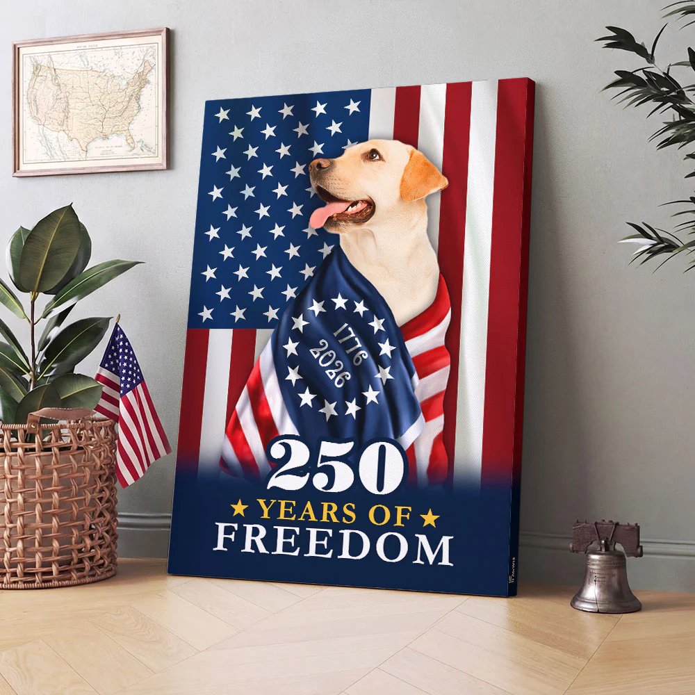 250 Years of Freedom Canvas Wall Art, Labrador Retriever Wrapped in Glory Decor