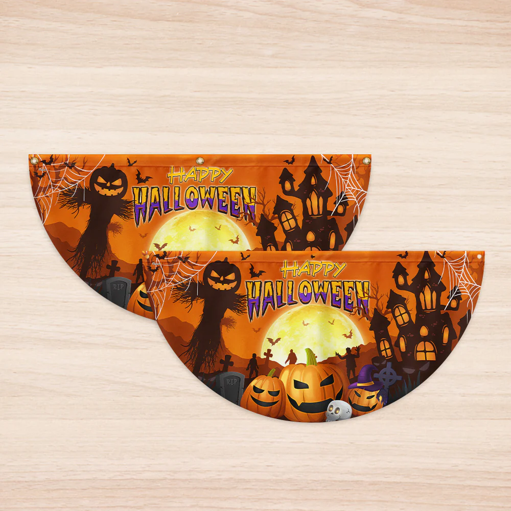 Happy Halloween Pumpkin Spooky Witch House Non-Pleated Fan Flag
