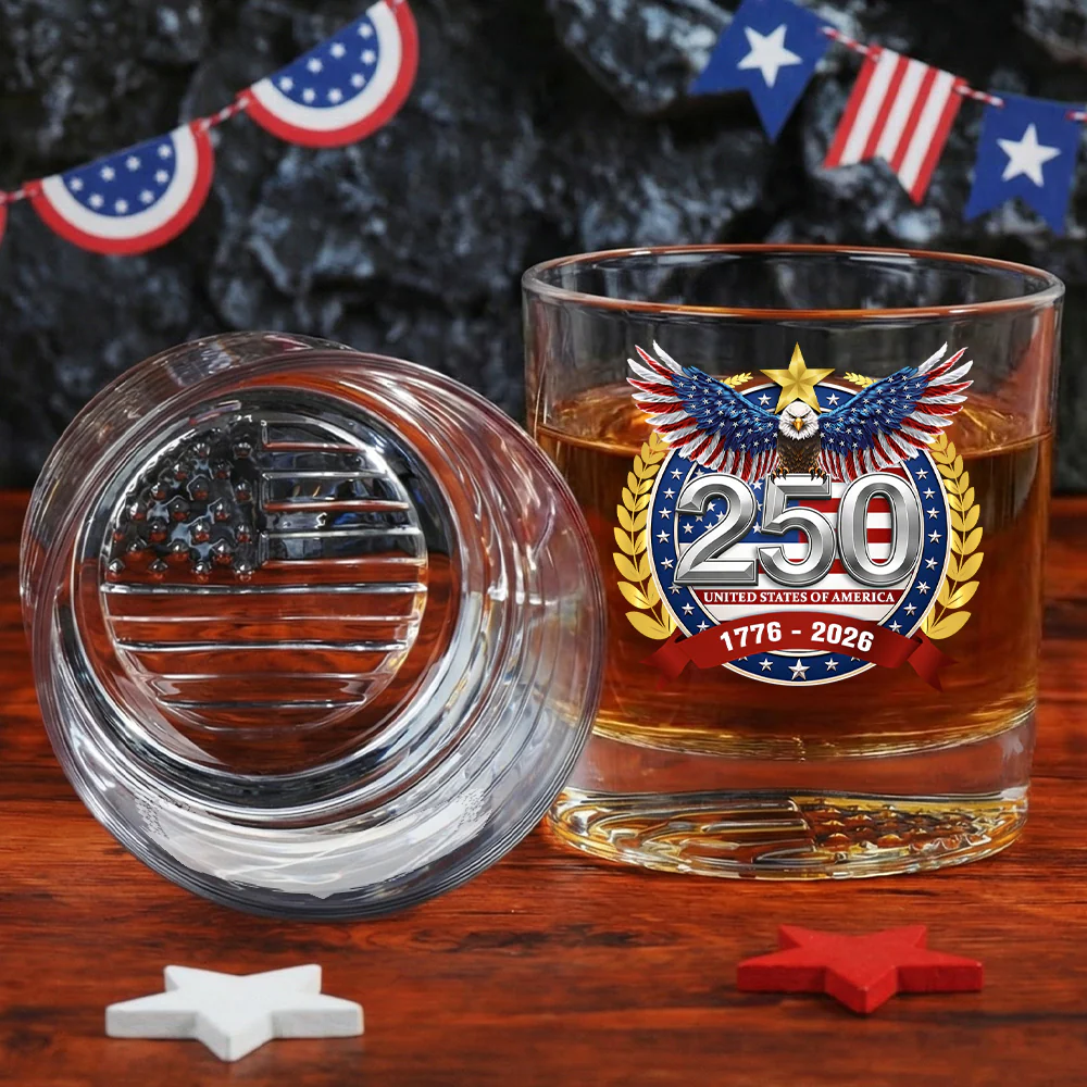 250th Anniversary of America 1776 2026 Crystal Printed Whiskey Glass