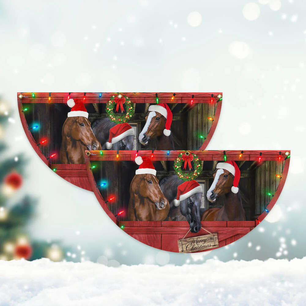 Merry Christmas Horses Farm Non-Pleated Fan Flag  - Perfect Holiday Gift for Farmhouse Decor & Horse Lovers 3-Day Shipping