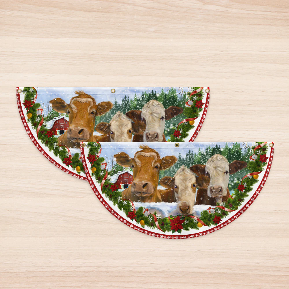 Cow Cattle Christmas Farm House Non-Pleated Fan Flag