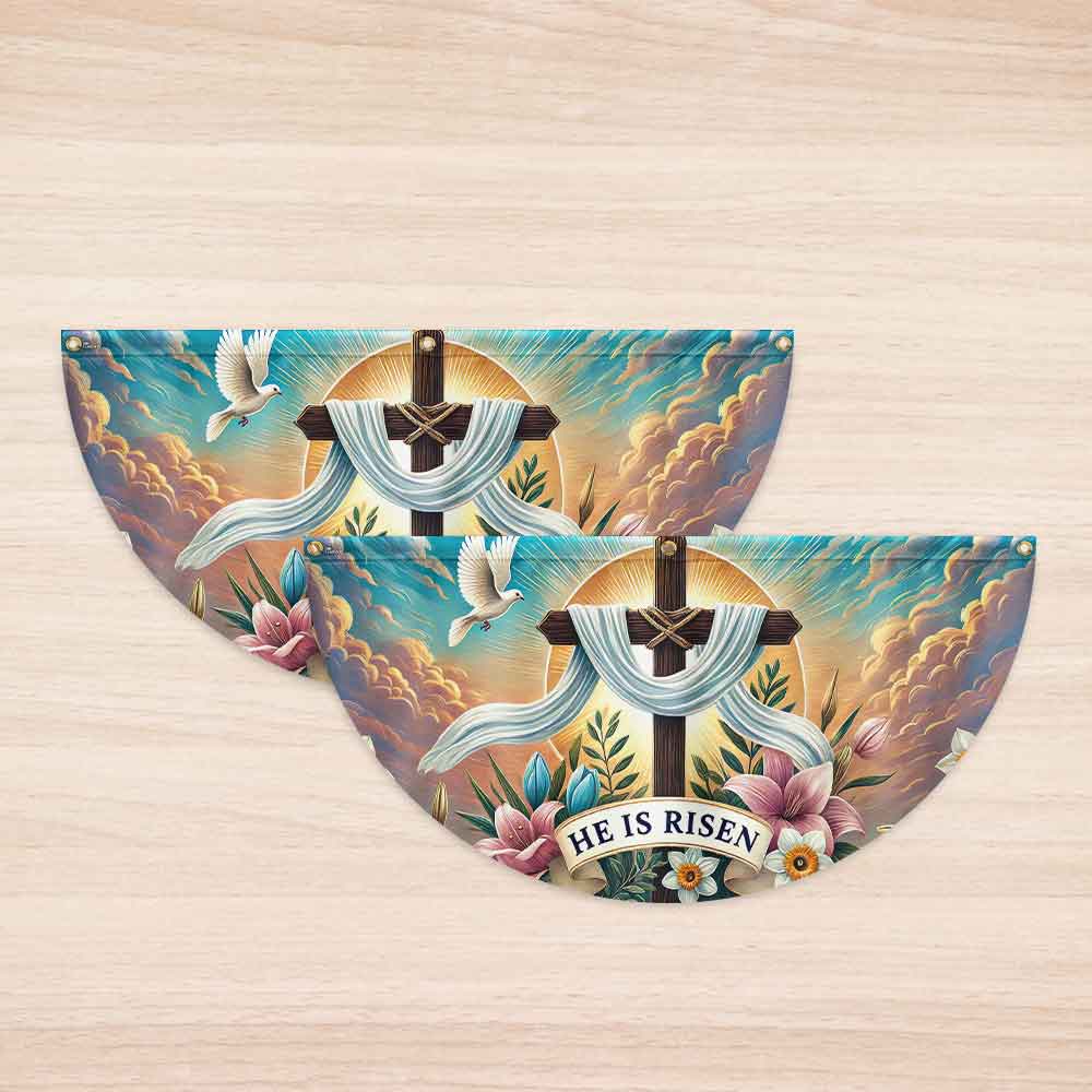 Easter Day Christian Cross He Is Risen Non-Pleated Fan Flag
