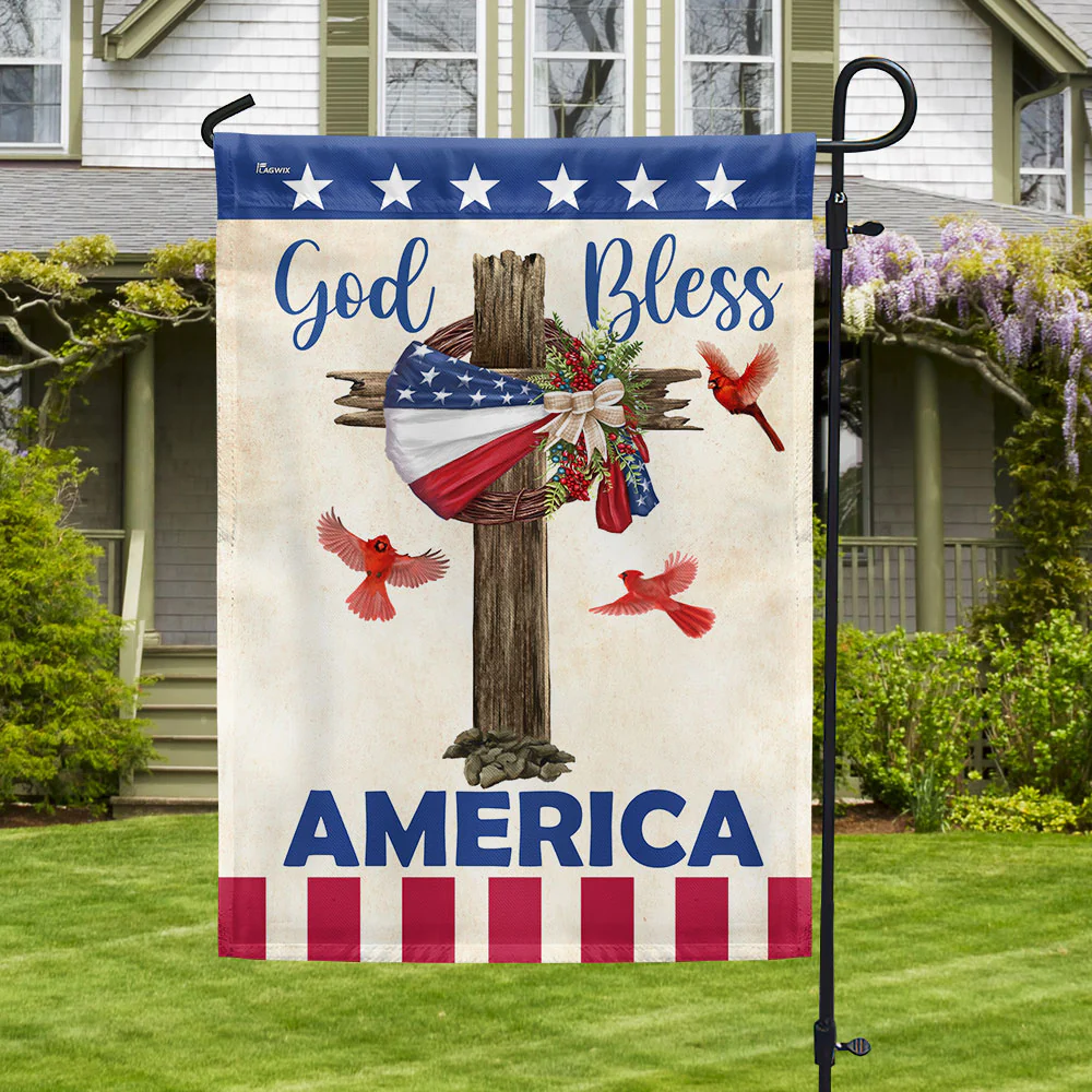 Bimipi American Flag - Christian Cross American Wreath God Bless America Flag