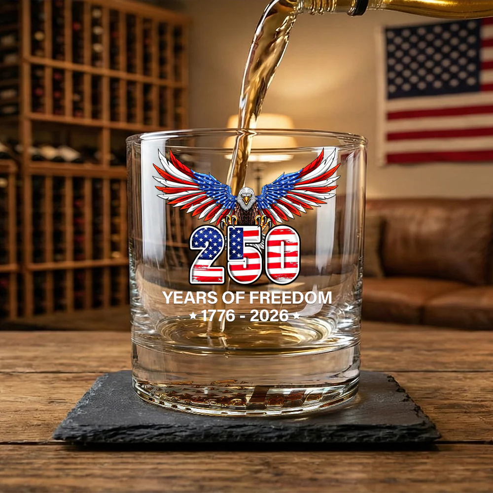 250 Years of Freedom, 1776 2026 Eagle Printed Whiskey Glass Patriotic Gift
