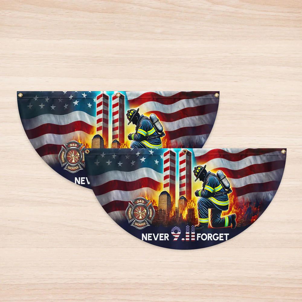 Patriot Day 911 Never Forget Firefighter Twin Tower American Non-Pleated Fan Flag