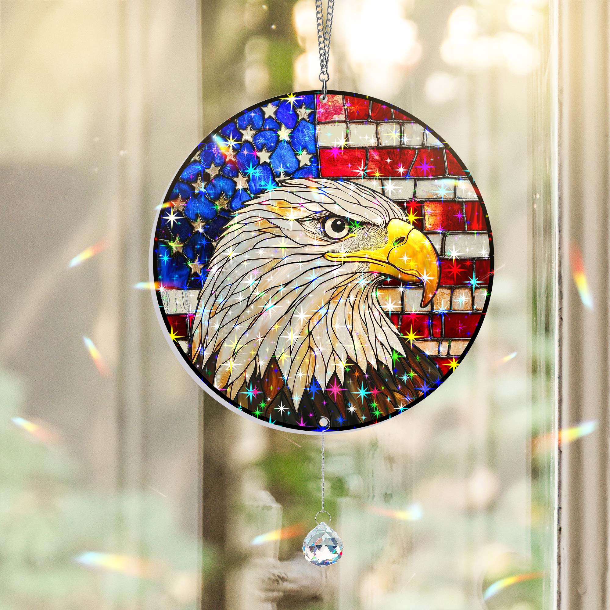 Eagle American Flag Hologram Window Hanging