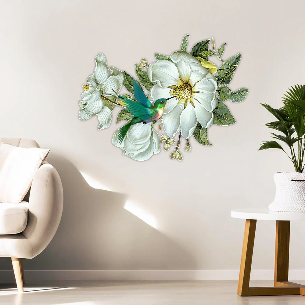 Hummingbird With Flowers Hanging Metal Sign