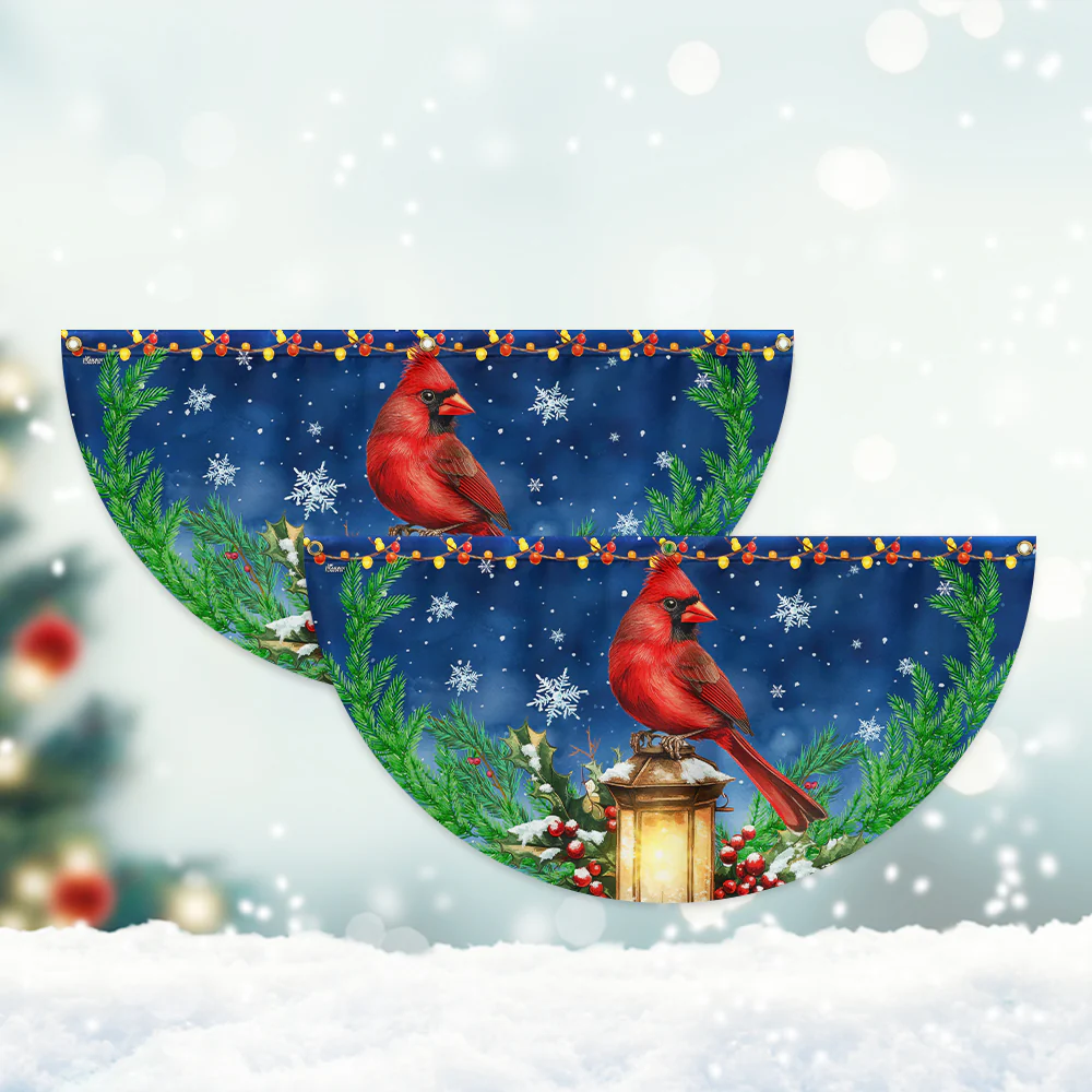 Cardinal Bird And Lantern Christmas Non-Pleated Fan Flag