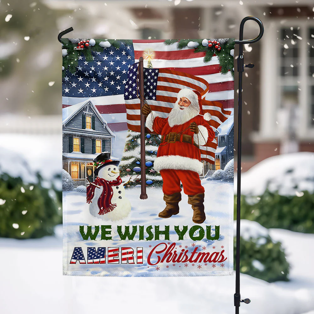 Santa Claus, We Wish You Ameri Christmas, American Flag  3-Day Shipping