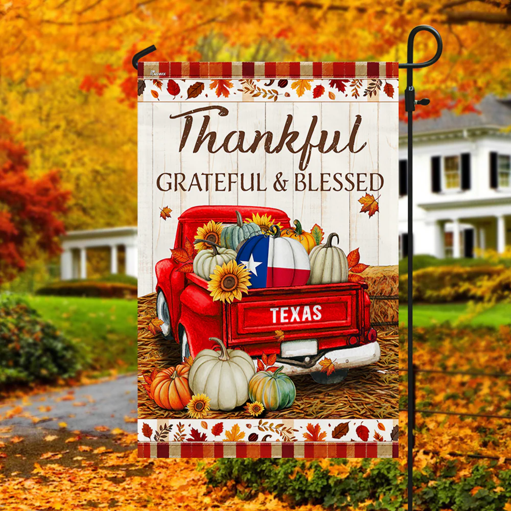 Texas State Thankful Grateful And Blessed Pumpkins Thanksgiving Fall Texas Flag TPT2167Fv2