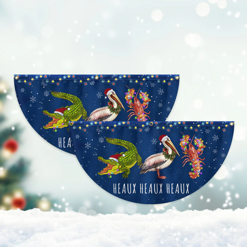 Louisiana Merry Christmas Joyeux Noël Y’all Alligator Pelican Crawfish Non-Pleated Fan Flag  3-Day Shipping