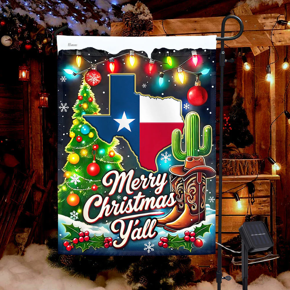 Texas Christmas Merry Christmas Y'all Solar LED Garden Flag