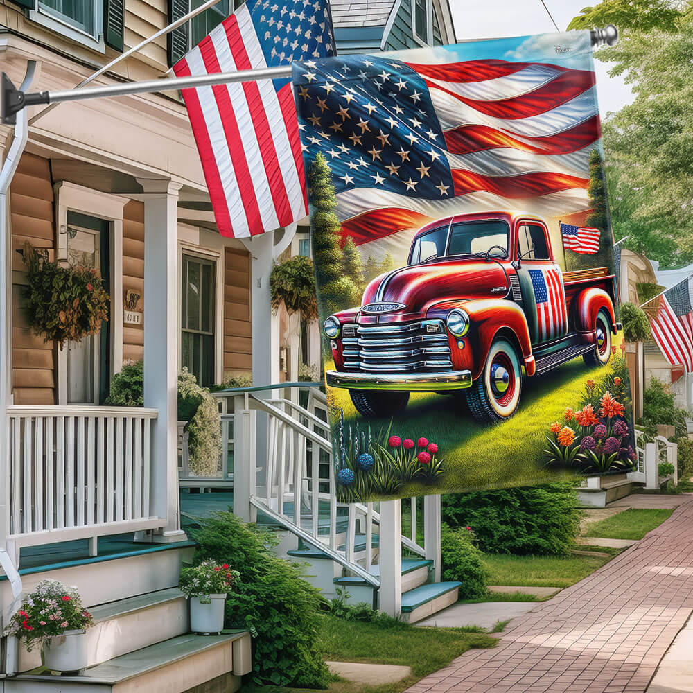Bimipi American Flag - Independence Day With Red Classic Truck American Flag