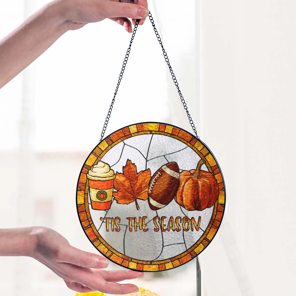 Tis The Season Fall and Football Thanksgiving Stained Glass Suncatcher 3-Day Shipping