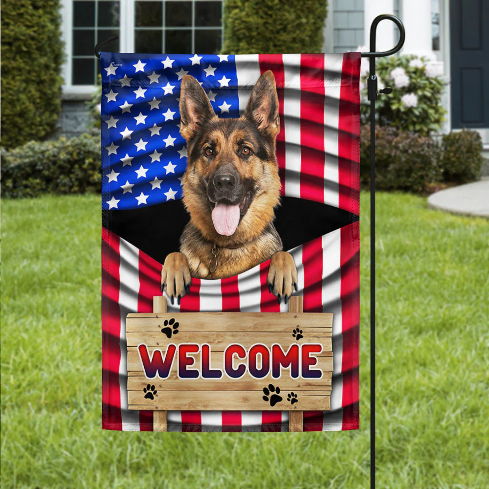 German Shepherd Dog Welcome American Flag