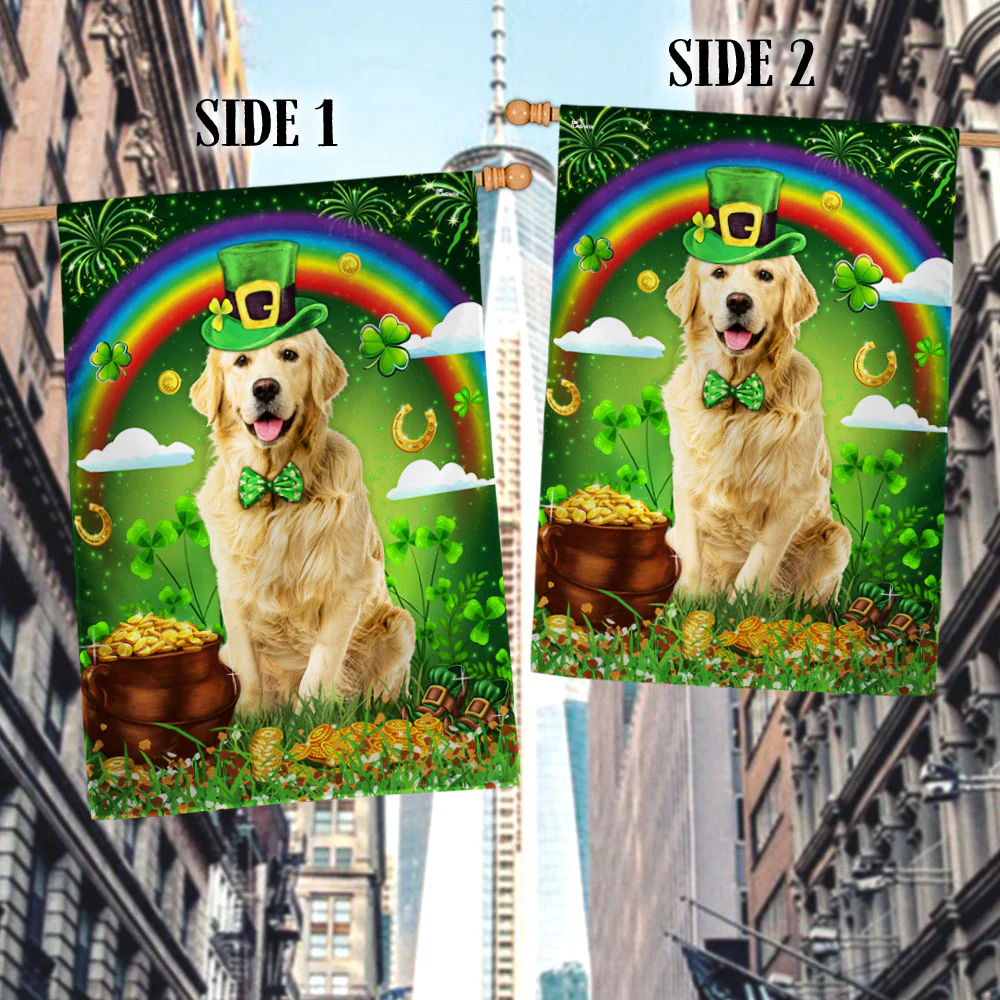 Golden Retrieve Saint Patrick's Day Irish Flag