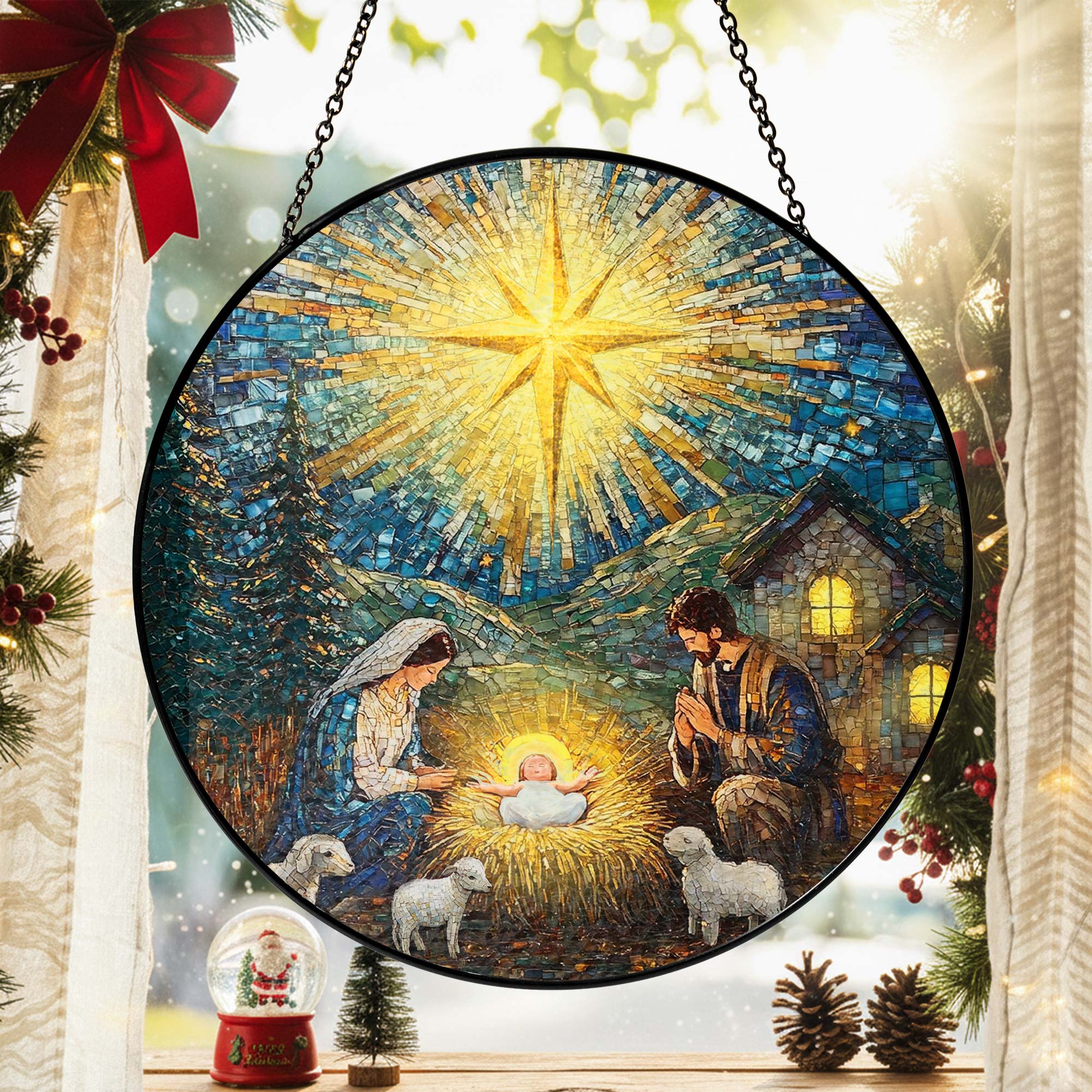 Nativity of Jesus Stained Glass Suncatcher | Holy Night Christmas Decor