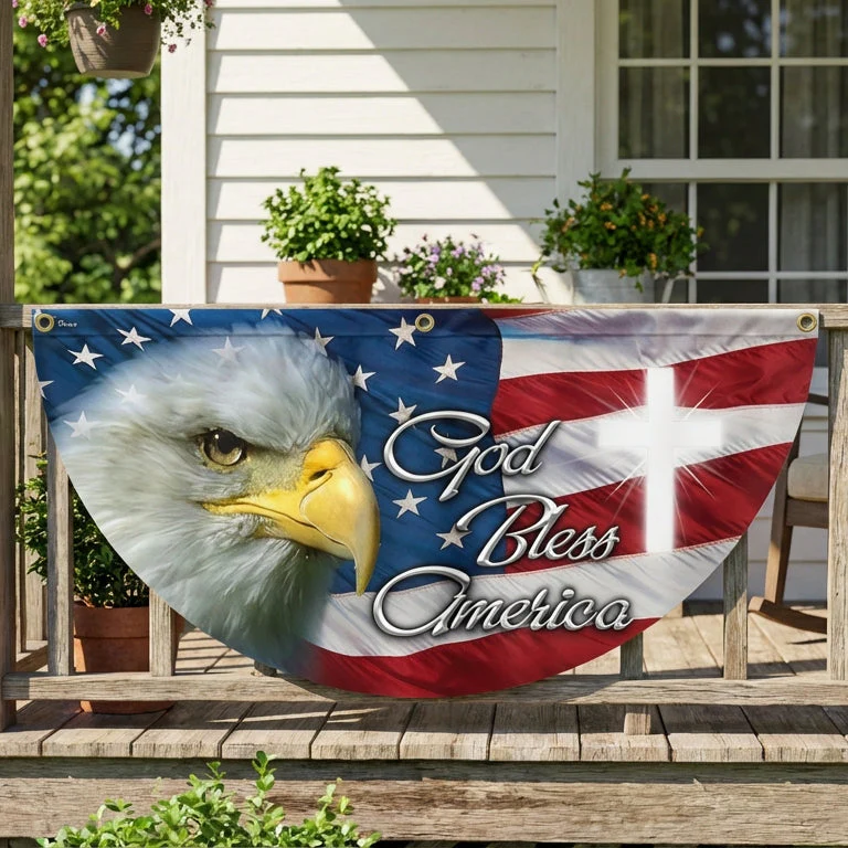 America flag | Eagle God Bless America Bunting Non-Pleated Fan Flag 3-Day Shipping