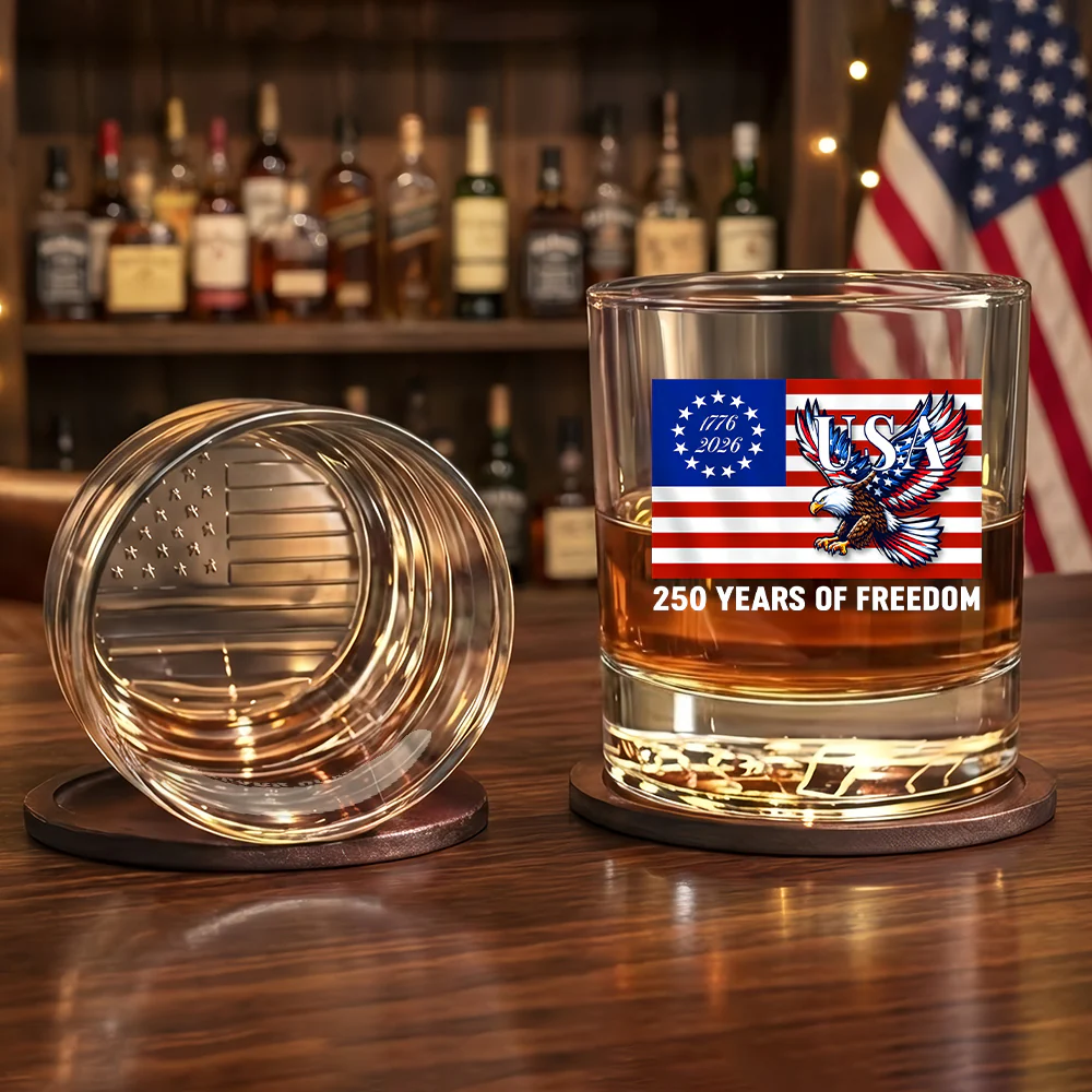 250 Years of Freedom Patriotic Eagle Printed American Whiskey Glass